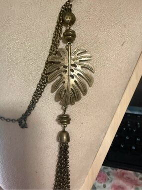 Gold-Tone Monstera Leaf Tassel Pendant Necklace